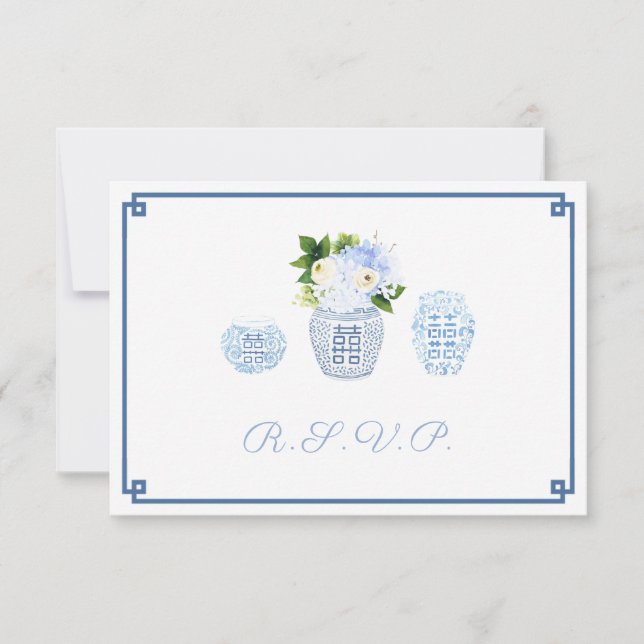 Modern Chinoiserie Navy & Chartreuse Food Optionen RSVP Karte (Vorderseite)