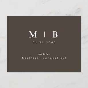 Modern Chocolate Brown Monogram Wedding Rett Date Ankündigungspostkarte