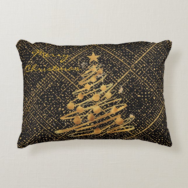 Modern, Chrismas Tree, Black Gold Cross Pattern  Dekokissen (Vorderseite)