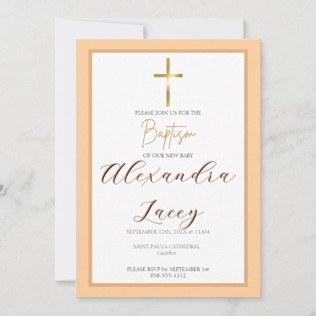 Modern Christening Baptism Gold Cross Invitation Einladung (Vorderseite)