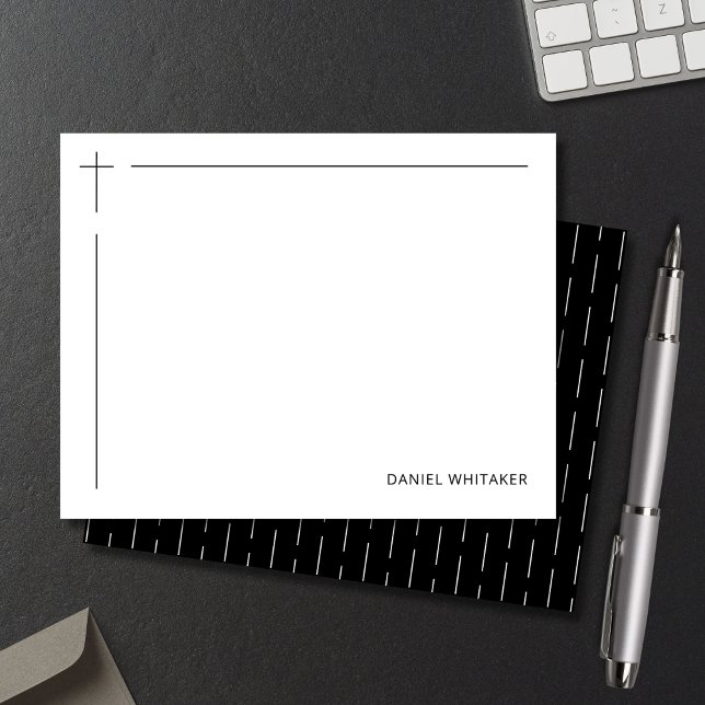 Modern Christian Cross Monogrammed Minimal Black Mitteilungskarte (Modern stationery for meaningful words. Personalized for ministry or everyday use.)