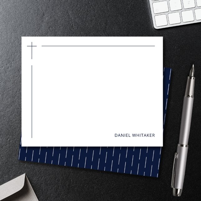 Modern Christian Cross Monogrammed Minimal Navy Mitteilungskarte (Clean lines. Quiet faith.
Modern stationery for meaningful words.)