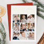 Modern Christmas 9 Photo Collage Folien Feiertagskarte<br><div class="desc">Modern Christmas photo card featuring "Merry Christmas" displayed at the top of the design in trendy gold foil lettering with a white background. A photo collage of 9 photos is shown below in a grid-style layout. Personalize the multi-photo Christmas card with your family name. The foil card reverses to display...</div>