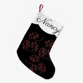 Modern Christmas Black Red Berry Sprigs Kleiner Weihnachtsstrumpf