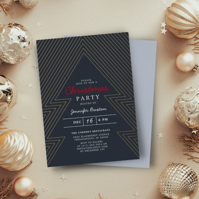 Modern Christmas Blue Holiday Party Gold Folieneinladung (Von Creator hochgeladen)