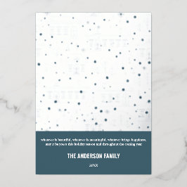 Modern Christmas Blue White House Design Silber Folien Feiertagskarte