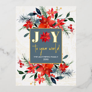 Modern Christmas Botanicals Joy Gold Real Folien Feiertagspostkarte