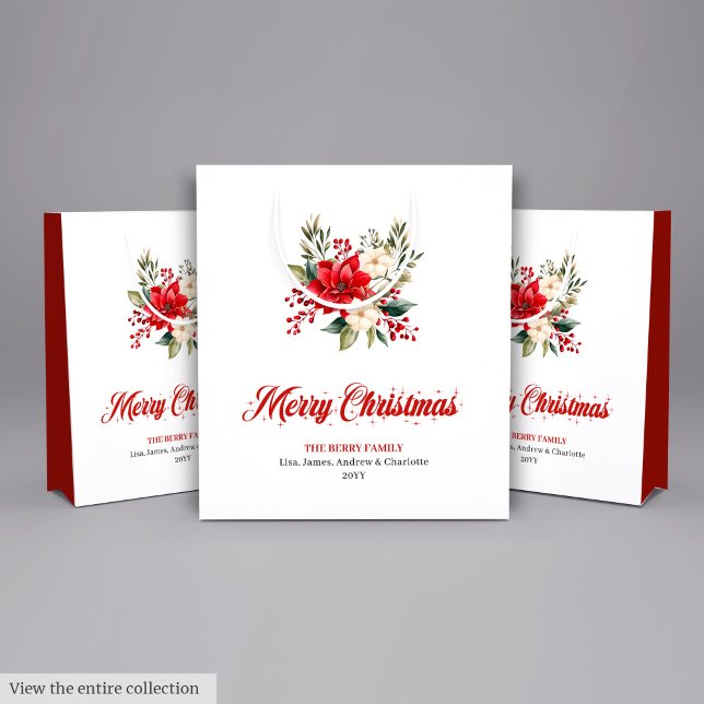 Modern Christmas Bouquet Watercolor Holiday Bags Mittlere Geschenktüte (Modern Christmas Bouquet Watercolor Holiday Bag)