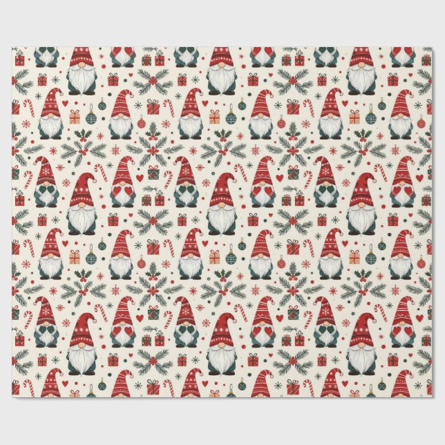 Modern Christmas Cute Gnome Holiday Fun Gift Wrap Geschenkpapier (Flach)