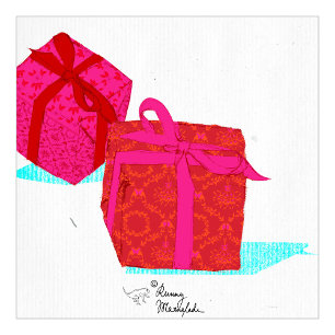 Modern Christmas Damask   Rot Rosa Geschenkpapier