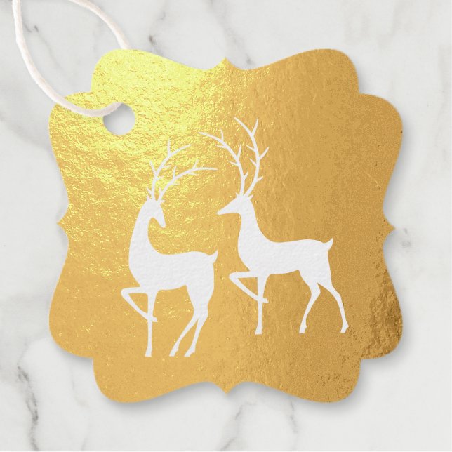 Modern Christmas Deer Gold Blue Geschenkanhänger (Vorderseite)