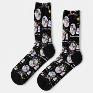 Modern Christmas Family Snowman Foto und Name Socken