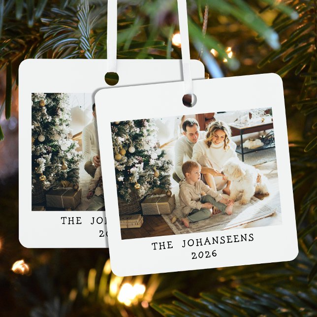 Modern Christmas Family Two Photos Double Sided Ornament Aus Metall (Von Creator hochgeladen)