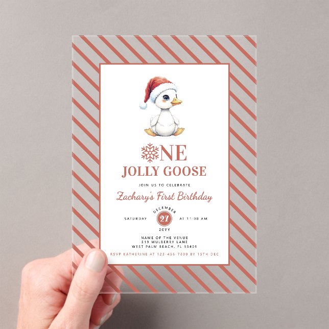 Modern Christmas First Birthday One Jolly Goose Acryleinladungen (Insitu (Handheld))