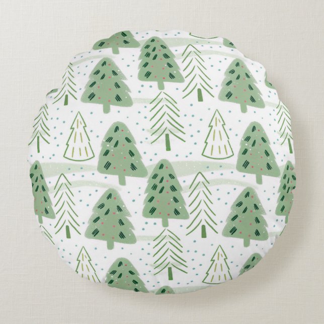 Modern Christmas Forest Olive green pattern Rundes Kissen (Vorderseite)