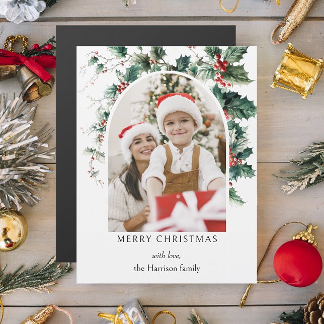 Modern Christmas Foto Arch w/Holly Magnetkarte (Von Creator hochgeladen)