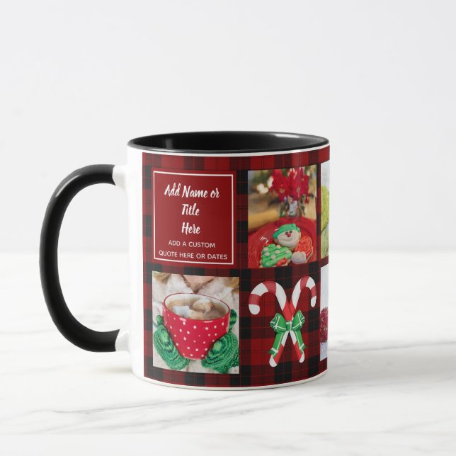 Modern Christmas Foto Collage Lumberjack Buffalo Tasse (Links)