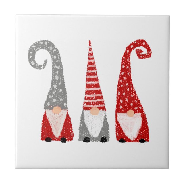 Modern Christmas Gnomes Red Gray White Nordic Fliese (Vorderseite)