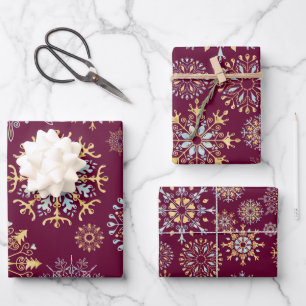 Modern Christmas Gold Blue Aquarell Snowflake W Geschenkpapier Set