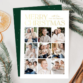 Modern Christmas Green 9 Foto Collage Folien Feiertagskarte