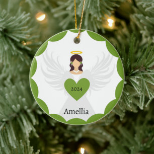Modern Christmas Green Angel Heart Individuelle Na Keramik Ornament