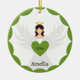 Modern Christmas Green Angel Heart Individuelle Na Keramik Ornament