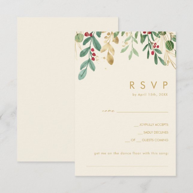 Modern Christmas Greenery Cream Song Request UAWG RSVP Karte (Vorne/Hinten)