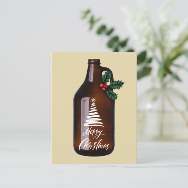 Modern Christmas Growler Beer Jug Holiday Postkarte (Stehend Vorderseite)