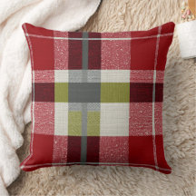Modern Christmas Holiday Plaid Throw Pillow