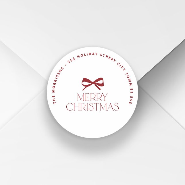 Modern Christmas holiday round return address Runder Aufkleber (Von Creator hochgeladen)