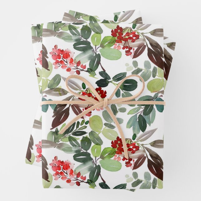 Modern Christmas Holly Pattern Geschenkpapier Set (Beispiel)