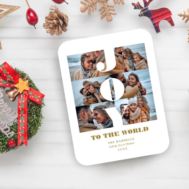 Modern Christmas Joy to the World Quote 6 Photos Magnet (Modern Christmas Joy to the World Quote 6 Custom Photos Collage Holiday Card Magnet.)