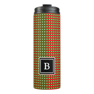 Modern Christmas Kariert Monogram Initial Red Gree Thermosbecher