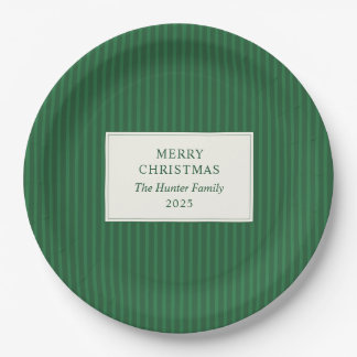 Modern Christmas Minimal Holiday Green Stripes Pappteller
