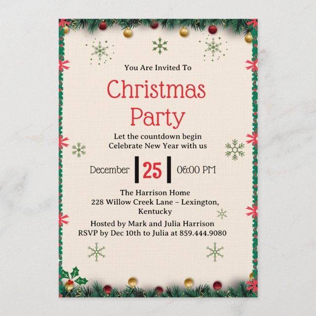 Modern Christmas Party Invitation Template Einladung (Vorderseite)