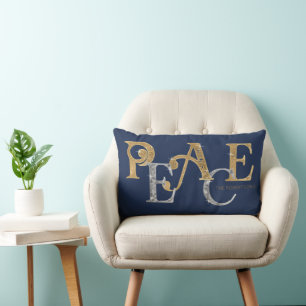 Modern Christmas Peace Navy Blue Gold Silber Name Lendenkissen
