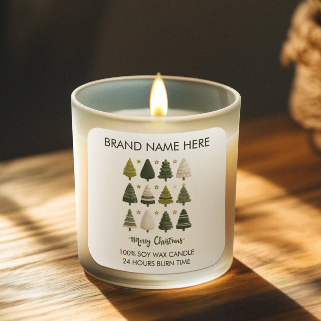 Modern Christmas Pine Trees Candle Labels Quadratischer Aufkleber (Von Creator hochgeladen)