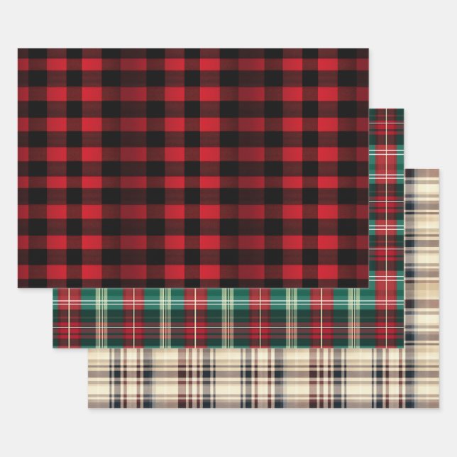 Modern Christmas Plaid Trio Geschenkpapier Set (Set)