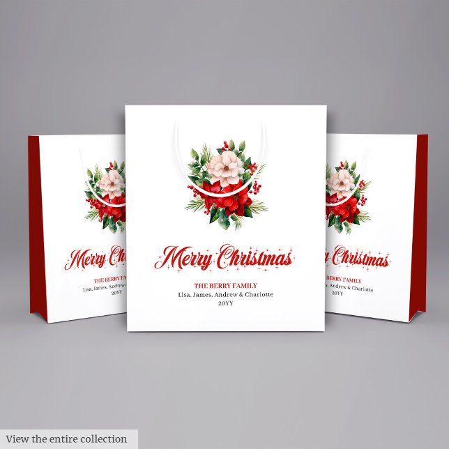 Modern Christmas Poinsettia Editable Gift Bags Mittlere Geschenktüte (Modern Christmas Poinsettia Editable Gift Bag

)