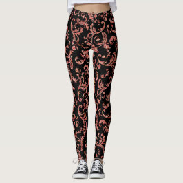Modern Christmas Red and Black Damask Ladys Leggings