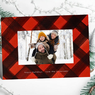 Modern Christmas Red Black Kariert Foto Frame Feiertagskarte