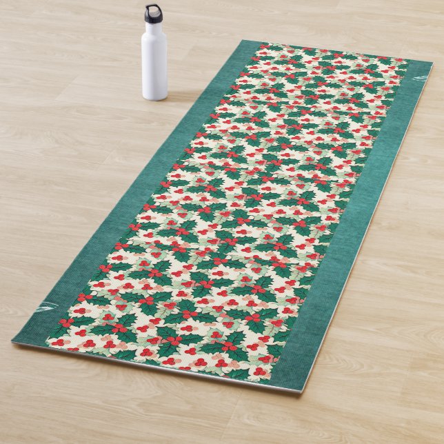 Modern Christmas Red Holly Meditation.Green Floral Yogamatte (Beispiel)