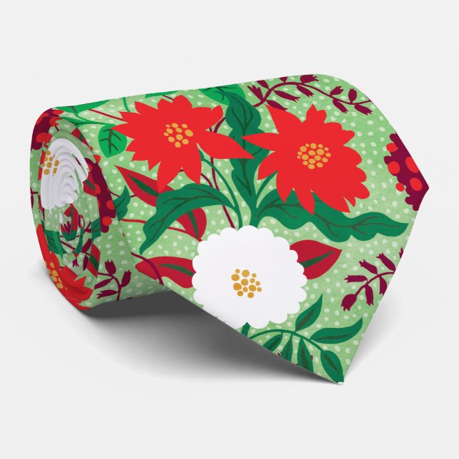 Modern Christmas Red Poinsettia Floral Pattern Krawatte (Gerollt)