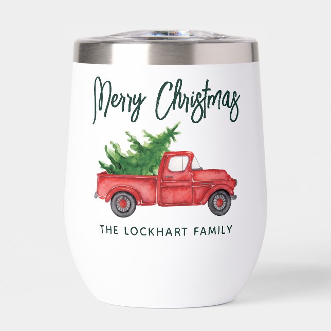 Modern Christmas Red Truck Script Holiday (Vorderseite)