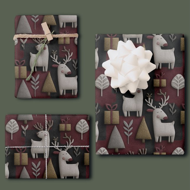 Modern Christmas Reindeer Red And Gold Pattern Geschenkpapier Set (Von Creator hochgeladen)