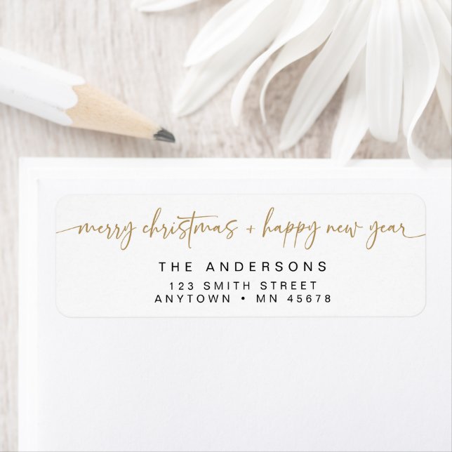 Modern Christmas Return Address Label Holiday Gold (Insitu)