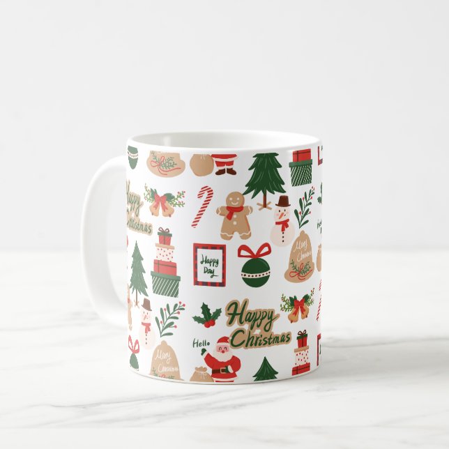 Modern Christmas Santa and Gingerbread Pattern Kaffeetasse (Vorderseite Links)