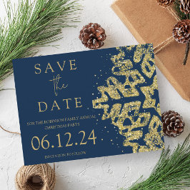 Modern Christmas Save the Date Gold Glitzer Navy Ankündigungspostkarte