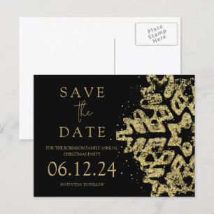 Modern Christmas Save the Date Gold Glitzern Black Ankündigungspostkarte