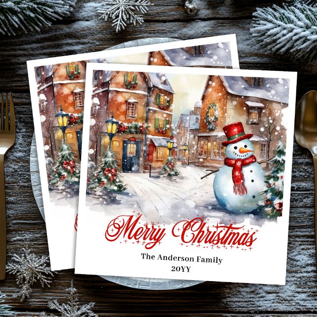 Modern Christmas scene napkins cozy watercolor Serviette (Modern Christmas scene napkins with cozy watercolor)